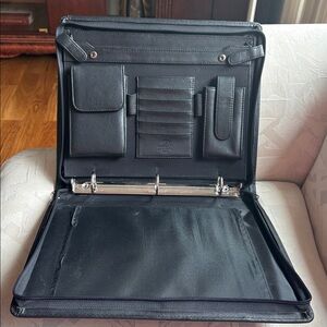 Black Leather 3 ring binder briefcase Portfolio organizer planner